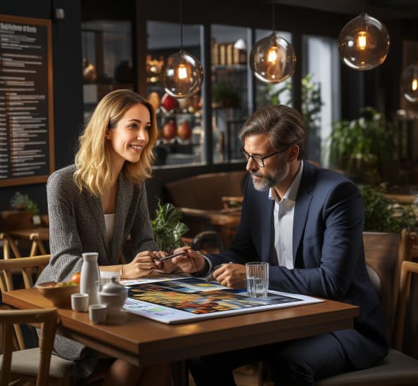 Business professionals discussing strategy